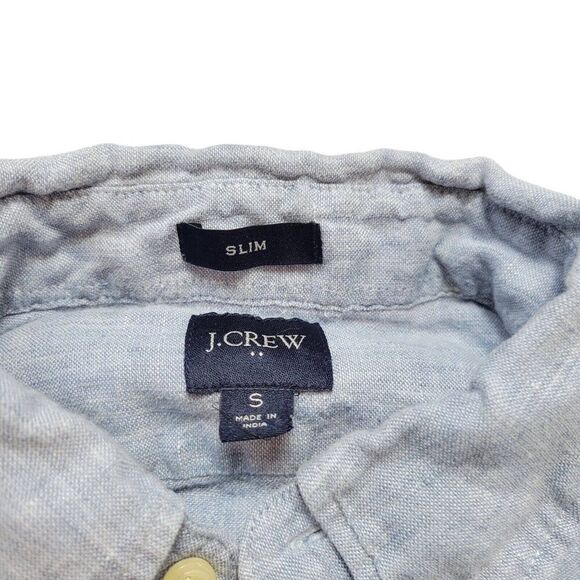 J Crew Shirt Mens Small Blue Slim Fit Linen Blend Long Sleeve Button Up Preppy - Picture 2 of 8